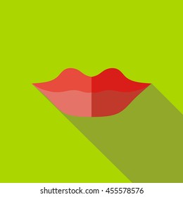 Lips icon in flat style with long shadow. Kiss symbol