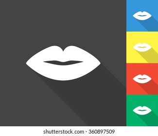 lips icon - gray and colored (blue, yellow, red, green) vector illustration with long shadow