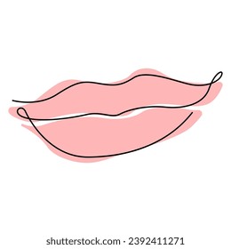 vector de dibujo continuo de la línea de icono labios. Fondo vectorial de icono de labios femeninos de una línea. icono de sonrisa. Esbozo continuo de la boca.