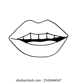 icono de los labios. ilustración de vector de boca dibujada a mano en estilo doodle. arte en línea, nórdico, escandinavo, minimalismo, monocromo. pegatina.