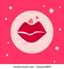Lips Icon On Pink Background Blowing Kiss Flat Vector Illustration