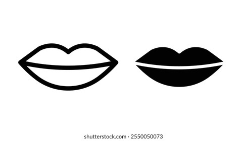 Lips Icon set in black filled and line.