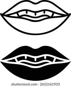 Conjunto de iconos de labios: boca en blanco y negro con Vector de dientes para sonrisa, belleza y diseño dental