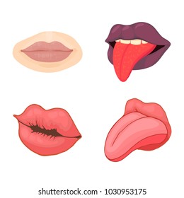Lips icon set. Cartoon set of lips vector icons for web design isolated on white background