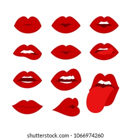 Lips icon set isolated on white background. Collection of different lips for web site, t shirt, logo and decoration. Creative art concept, vector illustration, eps 10