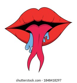 Lips Icon. Sexy Red Lips Illustration. Lips With Snake Tongue.