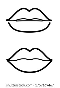 Lips icon. Simple line mouth icons. Sexy open mouth and cloused lips. 