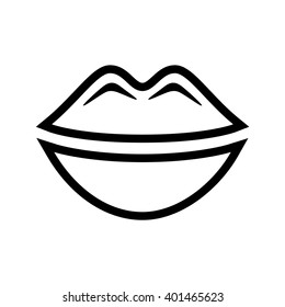 Lips icon. Vector icon. Black and white illustration. Line drawing.
