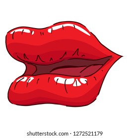 Lips icon. Vector illustration of female lips. Hand drawn sketch lips, mouth.