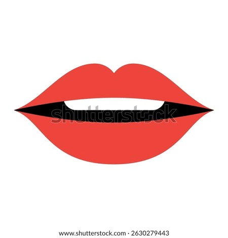 Lips icon vector illustration. Red female Lips icon. Lipstick makeup. Sexy lips. Woman Girl Mouth. White teeth tooth. Smile Kiss shape. Fashion beauty style. Flat design