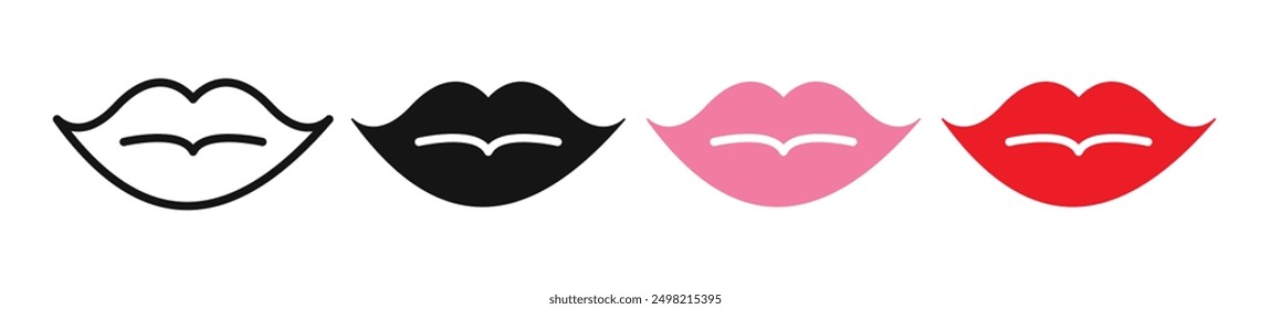 Lips iconicon vector collection in outlined and solid style