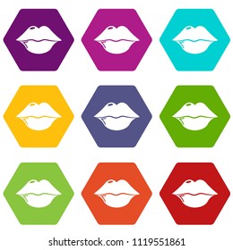 Lips icons 9 set coloful isolated on white for web