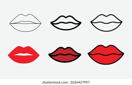Lips Icons , Line and Colors Filled Vector Style on White Background