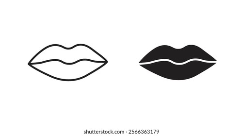 Lips icons in line stroke and flat versions