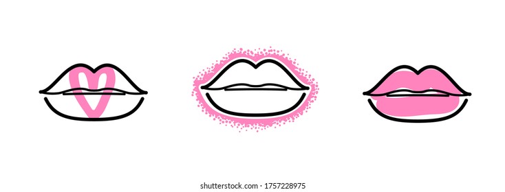 Lips icons. Makeup trends. Creative lipstick seria.