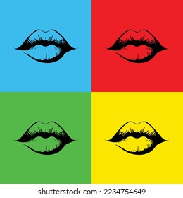 lips icons on colored square background, illustration