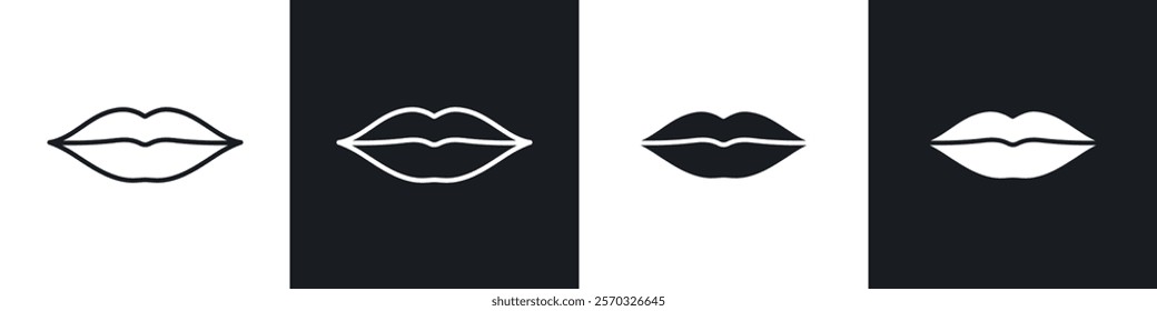 Lips icons vectors set in black. line and flat versions
