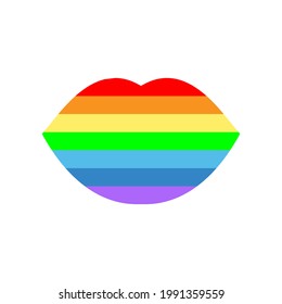 Lips illustration color of the rainbow. Vector icon. Symbol isolated on white. Cool sexy kisses. Cartoon sign for print, comics, fashion, pop art, design, stickers, decoration boards, posters, etc.
