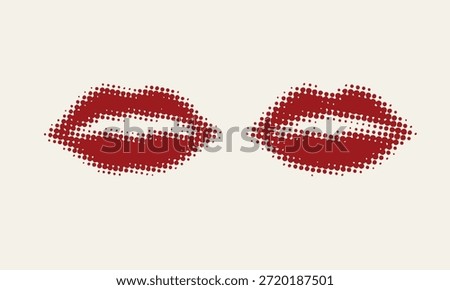 Lips illustration with halftone texture in a retro style. Suitable for beauty branding, cosmetics design, fashion graphics, pop art visuals, and romantic themes.
