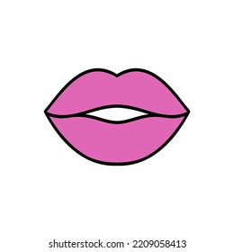 Lips illustration. Vector icon, symbol isolated on white. Cool sexy pink kisses. Cartoon signs for print, comics, fashion, pop art, design, stickers, boards, decoration boards, and backgrounds.