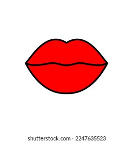 Lips illustration. Vector icon, symbol isolated on white. Cool sexy red kisses. Cartoon sign for prints, comics, fashions, pop art, designs, stickers, decoration boards, and backgrounds.