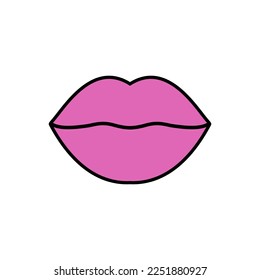 Lips illustration. Vector icon, symbol isolated on white. Cool sexy pink kisses. Cartoon sign for prints, comics, fashions, pop art, designs, stickers, decoration boards, and backgrounds.