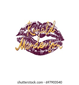 lips imprint, make up studio logo - vector illustration
