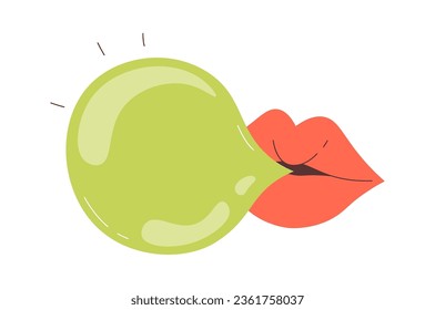 Lips Inflating Gum Vector Illustration