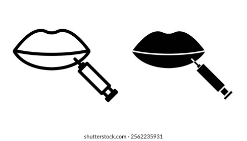 Lips injection Icons pack in outlined and flat versions