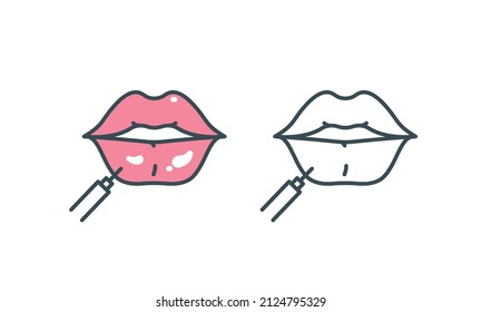 Icono de los labios y la línea de la jeringa. Labios aumentados, corrección, inyección, relleno, plástico. Ilustración del vector