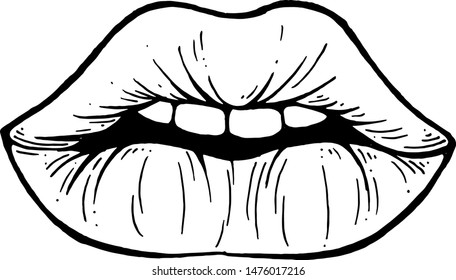 Lips. Ink drawing. Vector illustration.