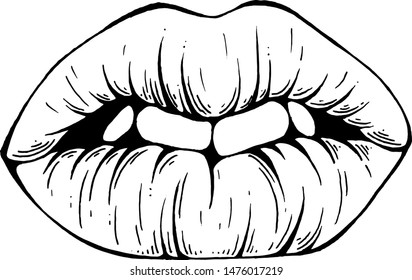 Lips. Ink drawing. Vector illustration.
