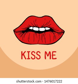 Lips. Ink drawing. Vector illustration.