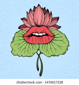Lips. Ink drawing. Vector illustration.