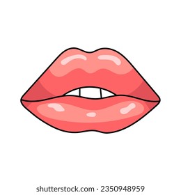 labios aislados en fondo blanco moda retro estilo Y2K doodle dibujos a mano labios hippie 80s 90s ilustración vectorial