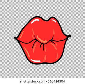 Lips isolated. Vector poster. Black line, square pattern, red color
