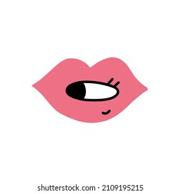 Lips kiss eye. Romantic vector hand drawn doodle element