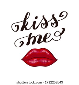 Lips Kiss Hand Lettering Text Kiss Stock Vector (Royalty Free) 1912252906