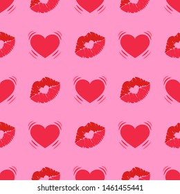 Lips Kiss and Heart Seamless Pattern. Love Background Fashion Style. Vector illustration