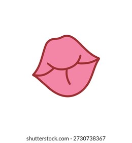 Lippen, Kuss-Symbol. Flach, handgezeichnet. Dünner Umriss.