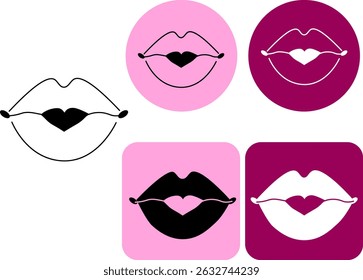 Lips kiss logotype. Vector graphic line illustration. Black and white cosmetic makeup art. Silhouette sign for logo, print, comics, fashion, pop art, boards, design, stickers, decoration, posters
