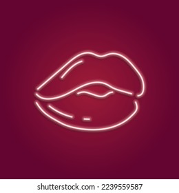 Lips in a kiss. Neon sign. Bright icon for social networks, greeting cards and stationery. Valentine's Day. Romantic icon. Kiss icon.