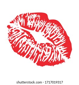 lips kiss print of sexy woman kisses imprint red lipstick flirty stamp , isolated on white vector illustration