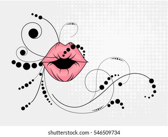 Lips kiss. Vector patch, sticker isolated on white.