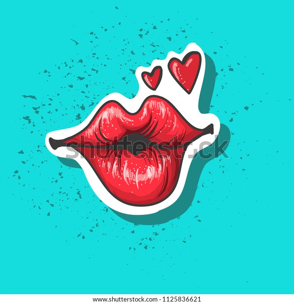 Lips Kiss Vector Patch Sticker Isolated Stock Vector Royalty Free