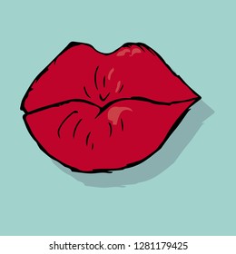 lips kissed with shadow. Hand-drawn. Vector