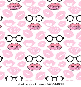 Lips and kisses. Seamless pattern background  isolated on white background.