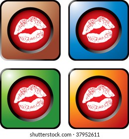 Lippen, die sich auf mehrfarbigen Webknöpfen küssen