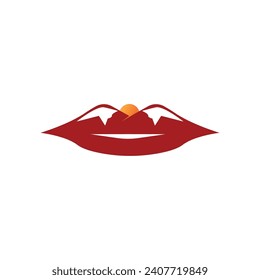 diseño del logo de la montaña paisaje de labios.