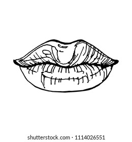 Lips line art sketch vector illustration isolated on white background